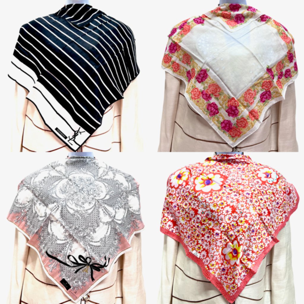 Bundle 4: Ysl-Lanvin C.-Tsumori-Lancetti Scarf/Lg Handker Cot/Silk 24" - 21"(92)